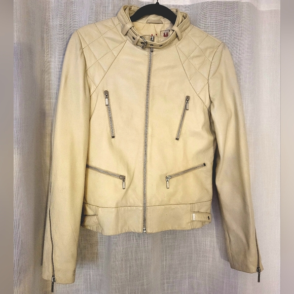 Billabong Leather Jacket in Cream - Picture 1 of 5